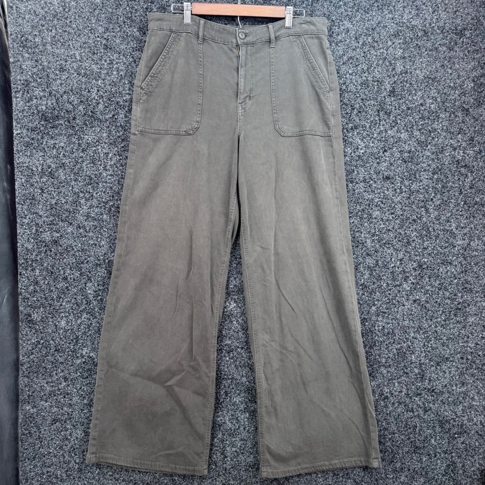 American Eagle Wide Leg Stretch Pants Olive Green High Rise Size 14 Long